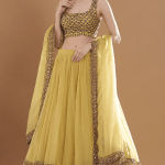 Yellow Net & Crepe Embroidered Lehenga Set