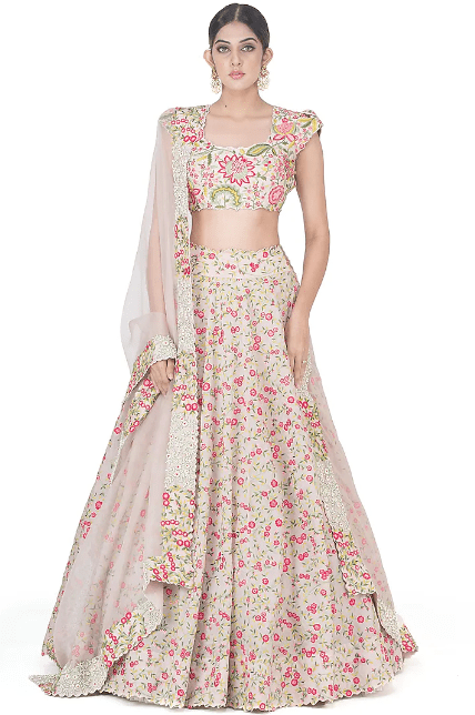 Off White Embroidered Lehenga Set