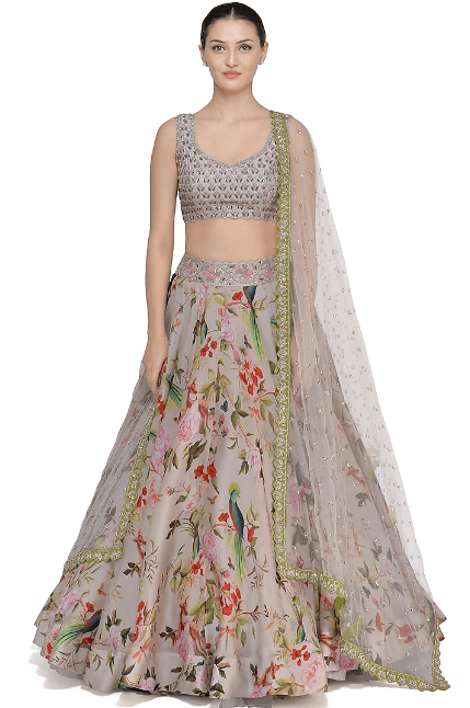 Off White Embroidered Lehenga Set