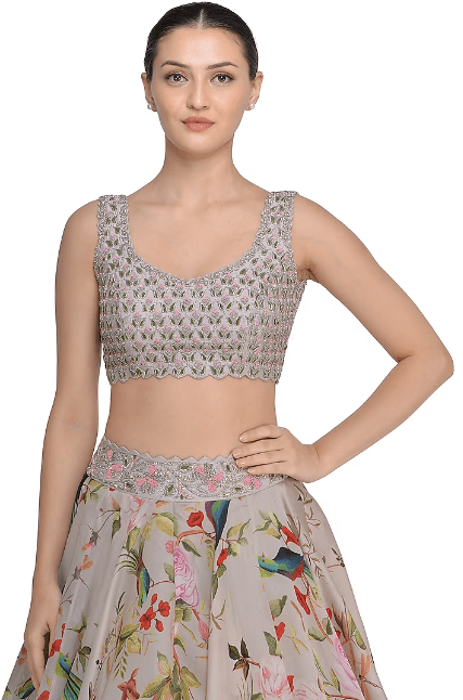 Off White Embroidered Lehenga Set - Image 3