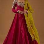 Fuchsia Raw Silk Zardosi Embroidered Anarkali Set
