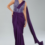 Purple Metallic Polymer & Chiffon Draped Gown Saree