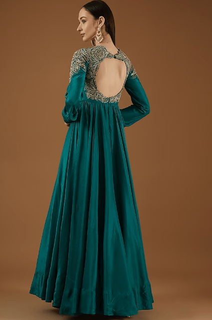 Emerald Green Raw Silk Zardosi Embroidered Anarkali Set - Image 2