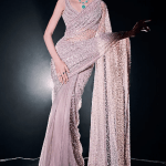 Blush Pink Net Sequins Saree Set