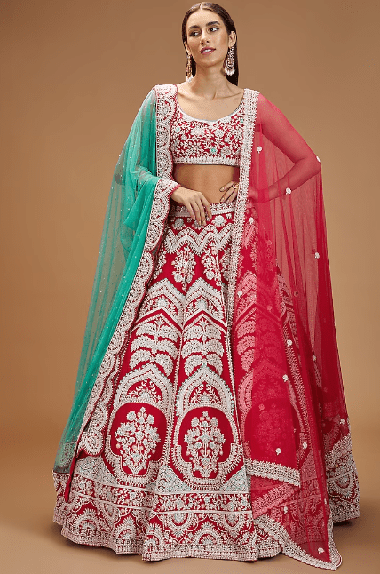 Fuchsia Pure Raw Silk Embroidered Lehenga Set