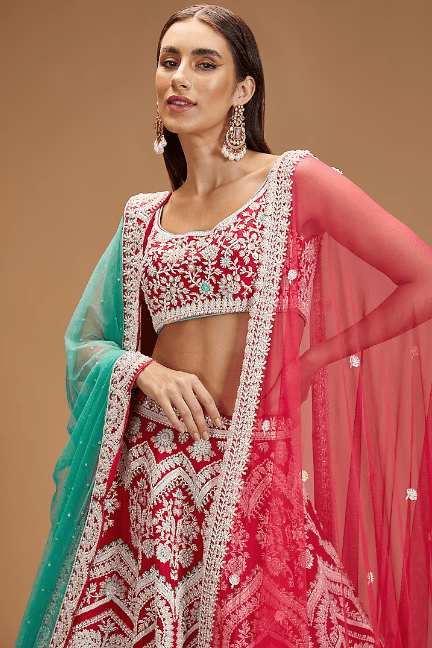 Fuchsia Pure Raw Silk Embroidered Lehenga Set - Image 2