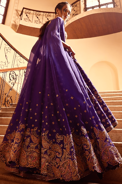 Purple Raw Silk Embroidered Lehenga Set - Image 2
