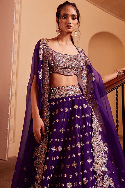 Purple Raw Silk Embroidered Lehenga Set - Image 3