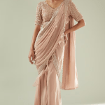 Pink Crepe Crepe Hand Embroidered Skirt Saree Set