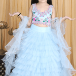 Sky Blue Tulle Lehenga Set For Girls