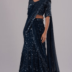 Navy Blue Chiffon Pre-Stitched Saree Set