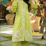 Green Embroidered Jacket Set For Girls