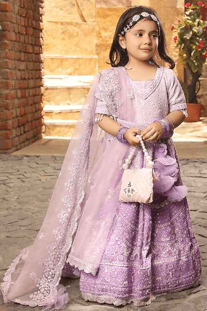 Purple Lucknowi Embroidered Lehenga Set For Girls