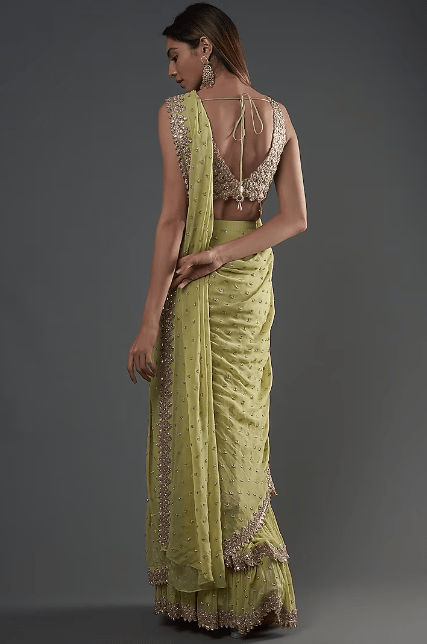 Mint Green Georgette Embroidered Lehenga Saree Set - Image 2