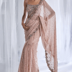 Ivory Chiffon Embroidered Pre-Stitched Saree Set