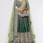 Bottle Green Embroidered Aster Lehenga Set