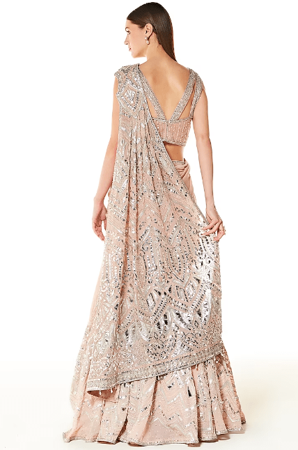 Blush Peach Georgette Embroidered Lehenga Saree Set - Image 2