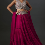 Pink Chiffon Tiered Lehenga Set