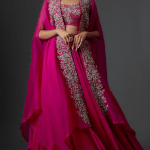 Pink Raw Silk & Organza Embroidered Cape Set