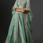 Powder Blue Raw Silk & Organza Embroidered Cape Set