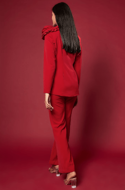 Red Micro Lycra Embroidered Blazer Set - Image 2
