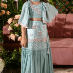 Blue Crushed Cotton Lehenga Set For Girls