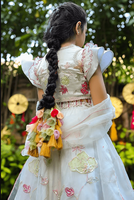 White Embroidered Lehenga Set For Girls - Image 2