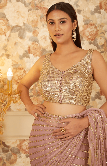Lavender Net Embroidered Saree Set - Image 2