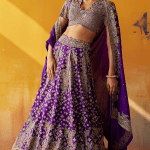 Purple Raw Silk Resham & Zardosi Embroidered Lehenga Set