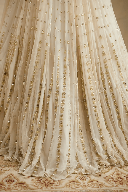 Off-White Net & Crepe Lehenga Set - Image 3