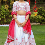 White Sequins Embroidered Lehenga Set For Girls