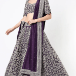 Purple Embroidered Panelled Lehenga Set