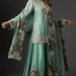 Powder Blue Organza Embroidered Sharara Set