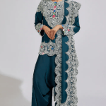 Peacock Blue Dupion Embroidered Kurta Set
