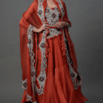 Rust Orange Silk & Organza Tiered Skirt Set