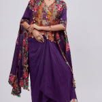 Purple Dupion Embroidered Cape Set