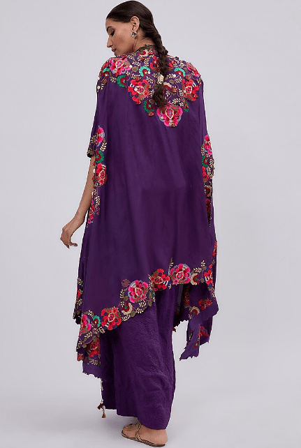 Purple Dupion Embroidered Cape Set - Image 2