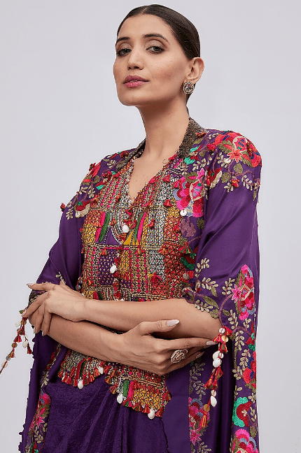 Purple Dupion Embroidered Cape Set - Image 3