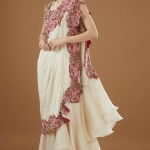 Ivory Dupion Embroidered Draped Saree Set