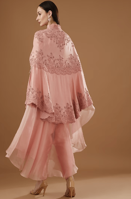 Pink Dupion Embroidered Cape Set - Image 3