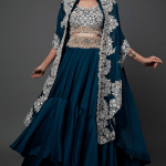 Peacock Blue Embroidered Jacket Lehenga Set