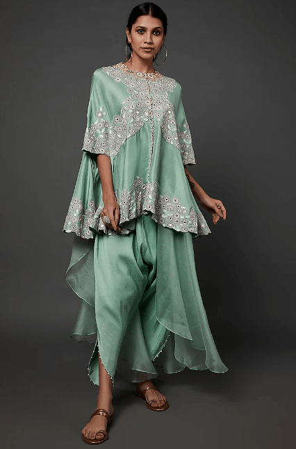Powder Blue Embroidered Cape Set