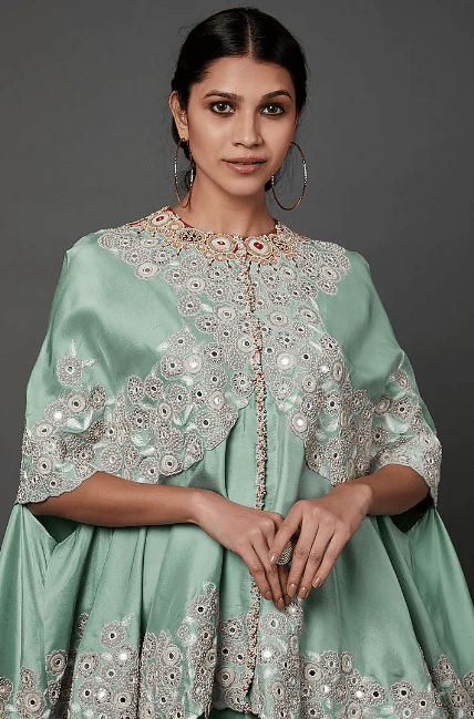 Powder Blue Embroidered Cape Set - Image 2