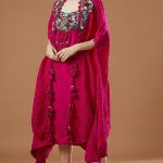 Rani Pink Crushed Dupion Dress With Cape