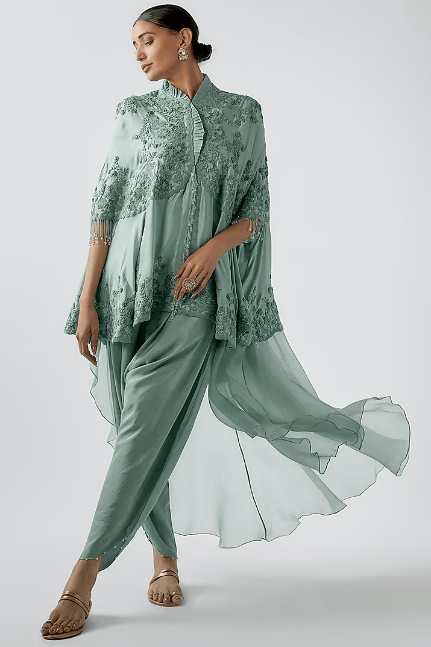 Powder Blue Dupion Embroidered Cape Set