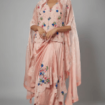 Pink Organza Embroidered Cape Set