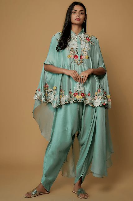 Powder Blue Dupion Embroidered Cape Set