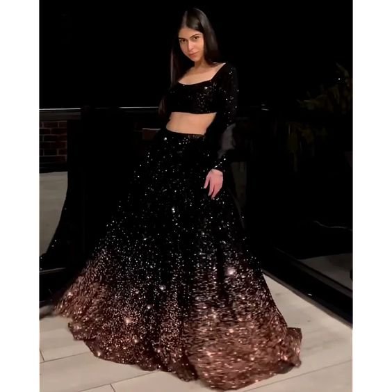 Black lehenga hand embroidered
