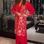 Red Tussar Embroidery Zari Thread Ruhi Floral Draped Skirt Set For Women