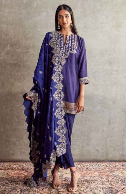 Purple embellished kurta set